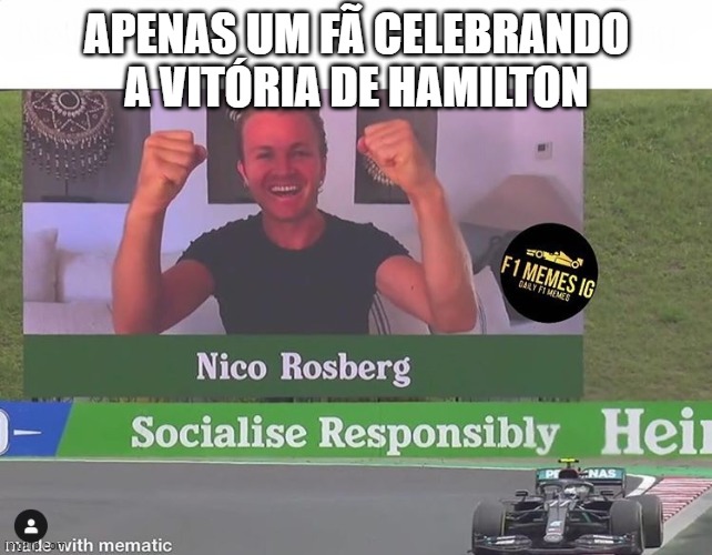 Memes da F1: parece montagem mas não é: Hamilton venceu na Hungria e o telão mostrou Nico Rosberg celebrando