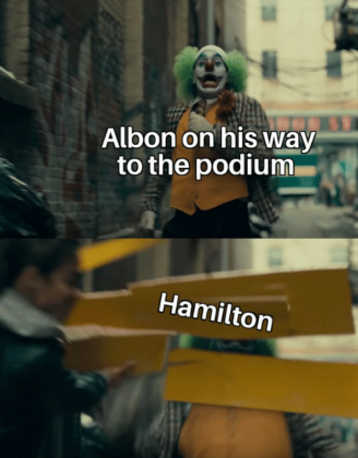 O destaque tragicômico da corrida foi o novo acidente envolvendo Hamilton e Albon